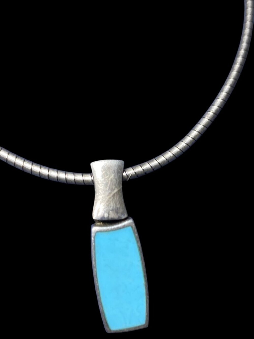 GU Sterling Silver Turquoise Cable Necklace With Pendant Light Blue Gemstone 16"